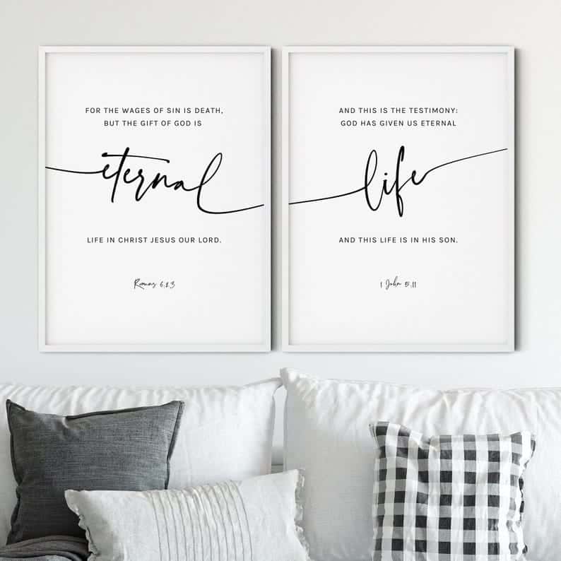For the Wages of Sin, Romans 6:23 | Duo Set, Christian Wall Art, A2 at XILEF Art